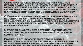 CRMV Tocantins conclama médicos veterinários para entrarem em alerta total com Coronavírus