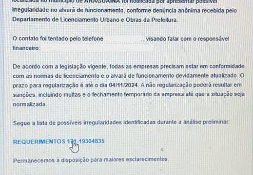 Prefeitura alerta para tentativas de golpes com falsas notificações do Departamento de Postura e Edificações de Araguaína